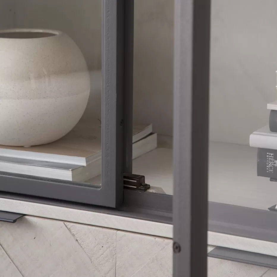 Sale Enzo Vitrine en bois massif et métal couleur blanc wild Salles À Manger | Buffets Et Vitrines