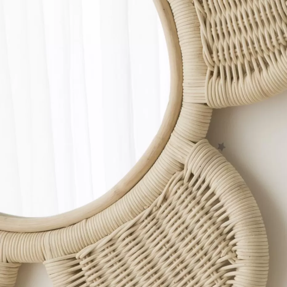 Fashion Fleur Miroir mural rond en forme de fleur en rotin naturel Enfant Chambre Pour Jeunes Et Enfants | Décoration Murale Pour Enfants