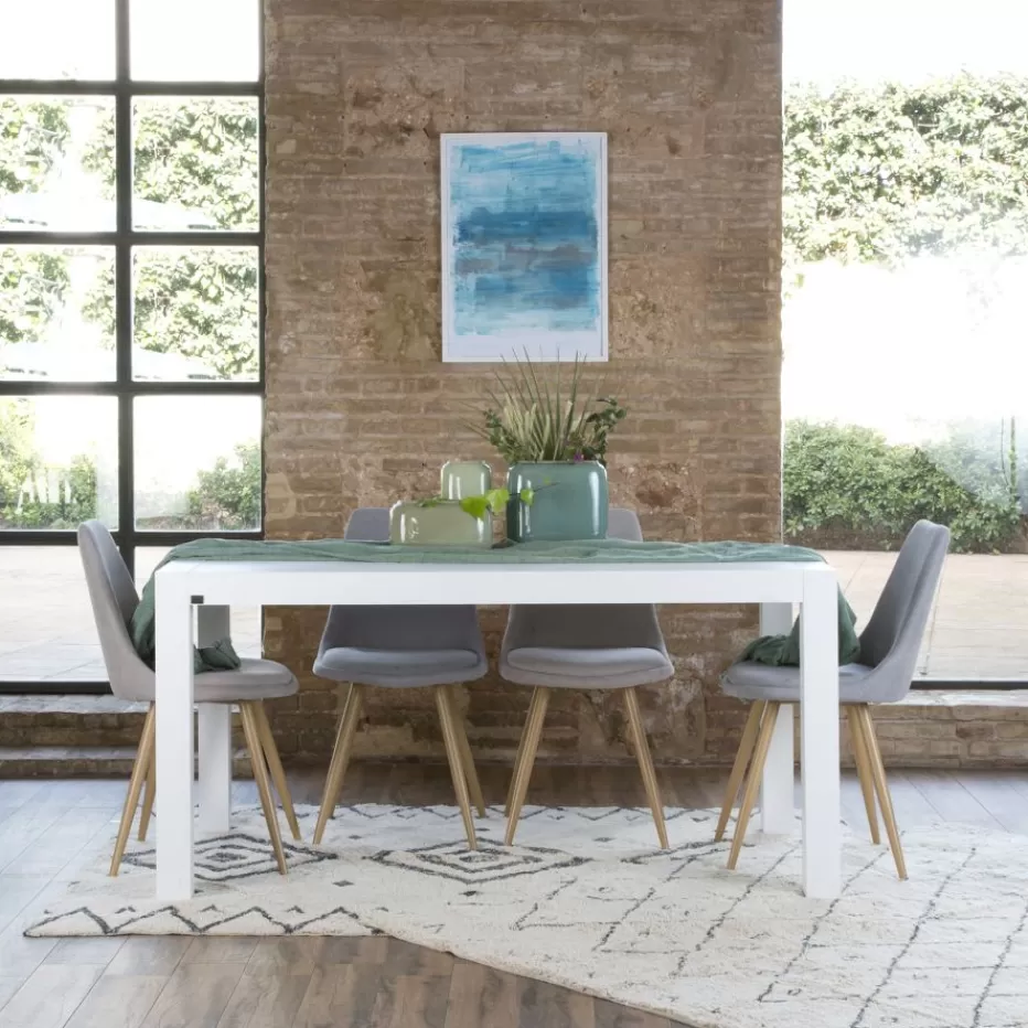 Fashion Gael Table à manger rectangulaire extensible 160/210 en bois laqué blanc Salles À Manger | Tables Blanches