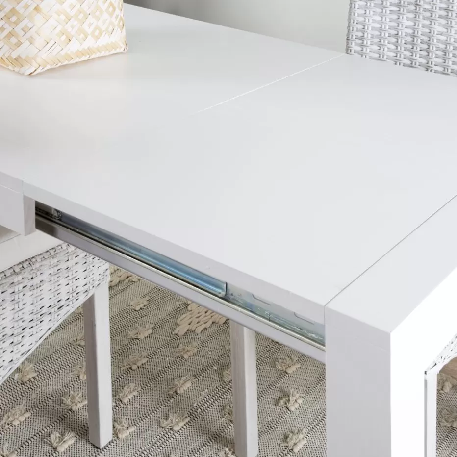 New Gael Table à manger rectangulaire extensible 120/170 en bois laqué blanc Salles À Manger | Tables Blanches