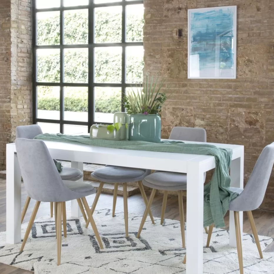 Fashion Gael Table à manger rectangulaire extensible 160/210 en bois laqué blanc Salles À Manger | Tables Blanches