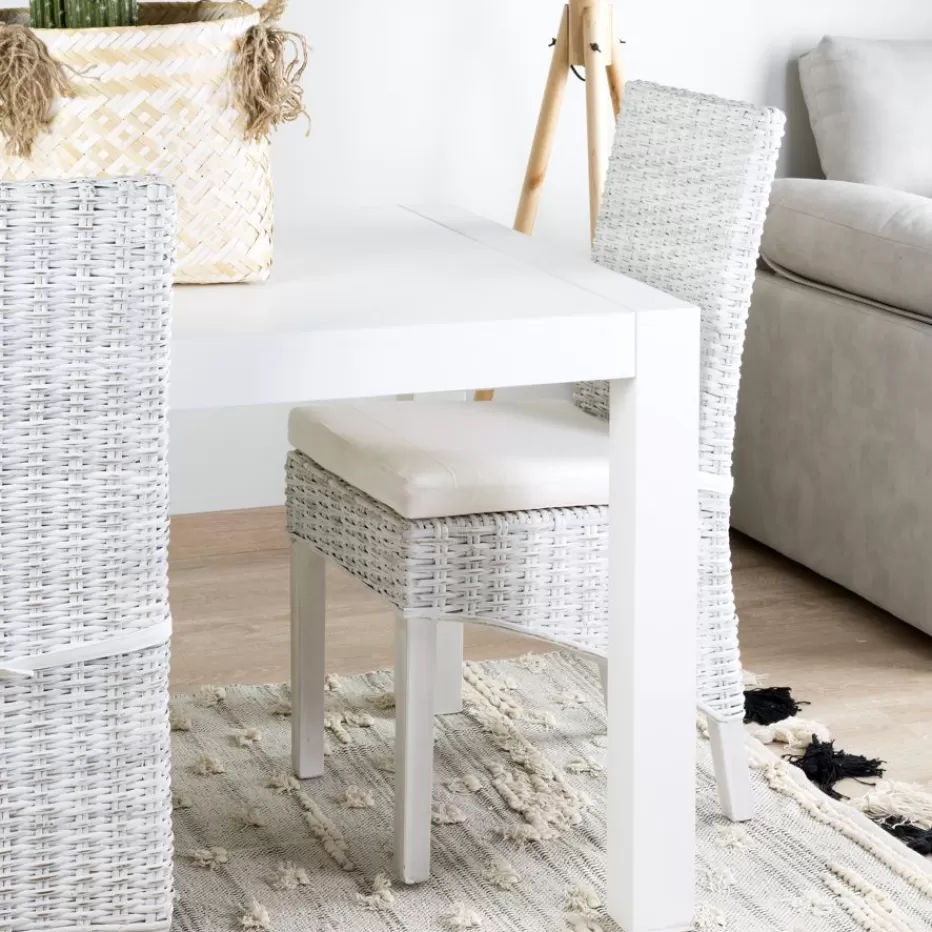 New Gael Table à manger rectangulaire extensible 120/170 en bois laqué blanc Salles À Manger | Tables Blanches