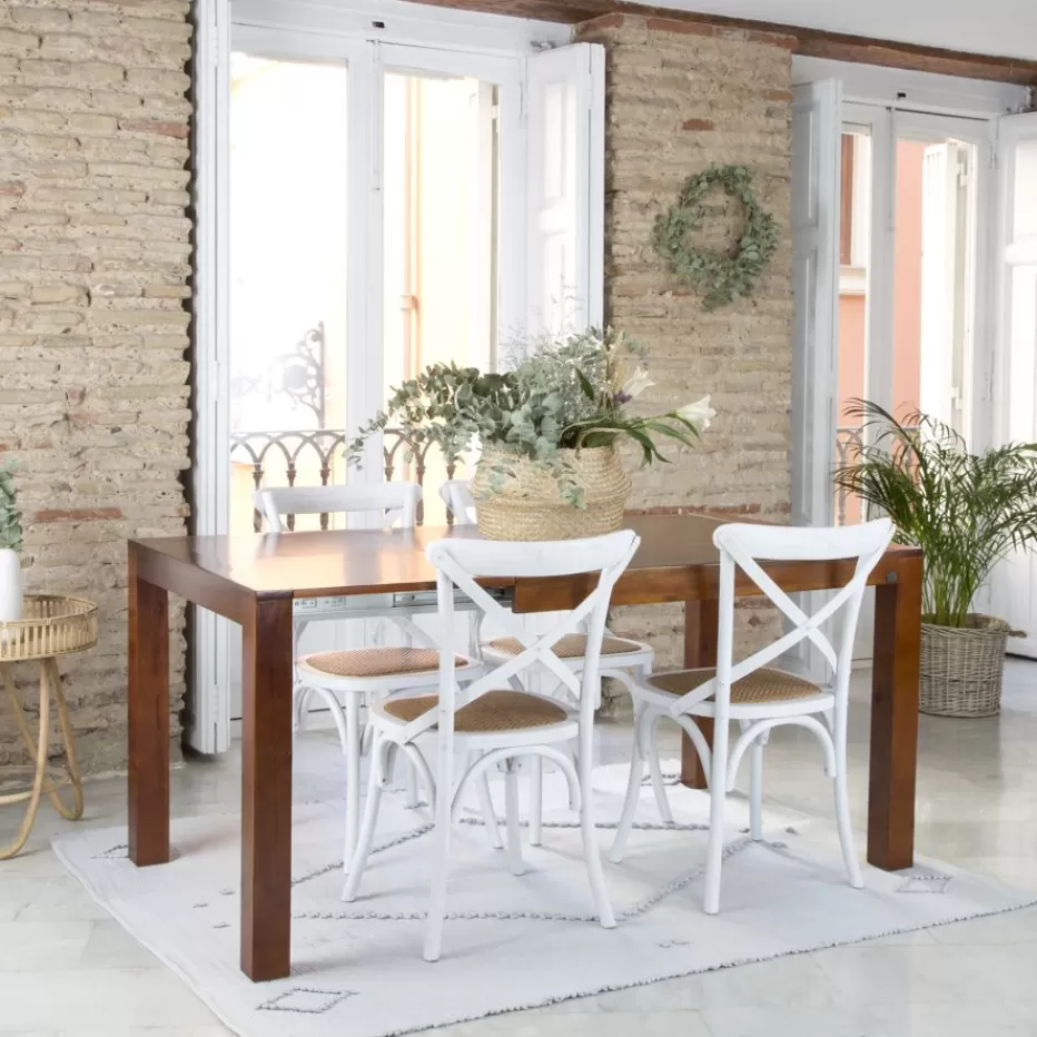 Store Gael Table à manger rectangulaire extensible 140/190 en bois massif de couleur teck Salles À Manger | Tables En Bois