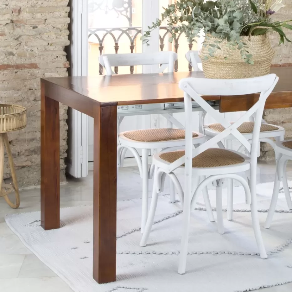 Store Gael Table à manger rectangulaire extensible 140/190 en bois massif de couleur teck Salles À Manger | Tables En Bois