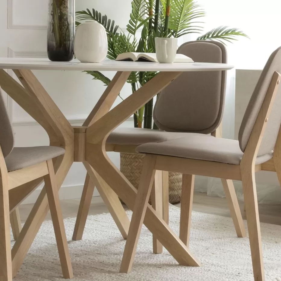 Hot Gales Mesa de comedor redonda de madera color blanco y natural Salles À Manger | Meubles De Salle À Manger