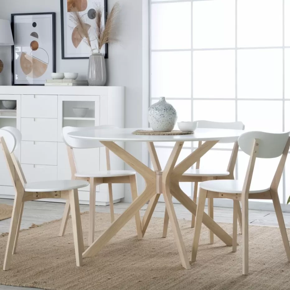 Hot Gales Mesa de comedor redonda de madera color blanco y natural Salles À Manger | Meubles De Salle À Manger