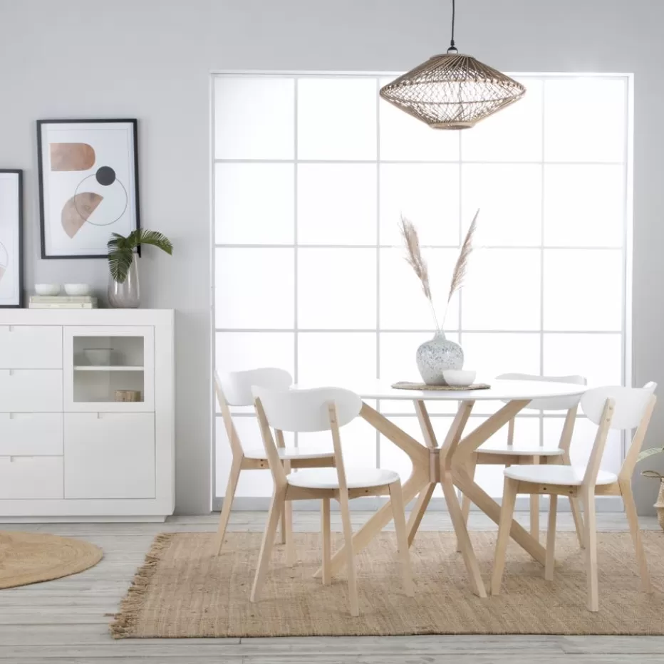 Hot Gales Mesa de comedor redonda de madera color blanco y natural Salles À Manger | Meubles De Salle À Manger