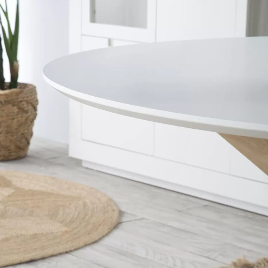 Hot Gales Mesa de comedor redonda de madera color blanco y natural Salles À Manger | Meubles De Salle À Manger