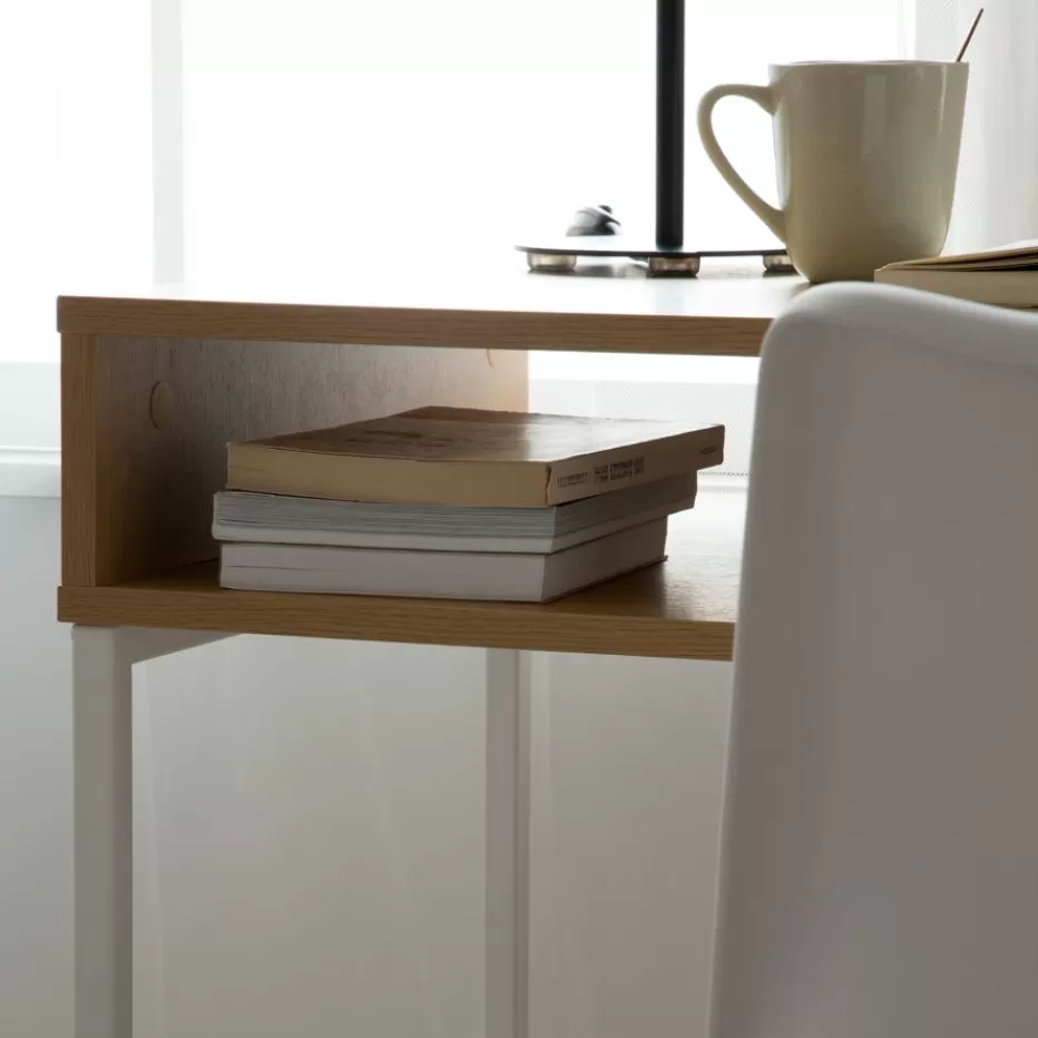 Hot Gauguin Bureau en chêne light et métal blanc avec tiroir Bureau | Bureaux Et Tables D'étude