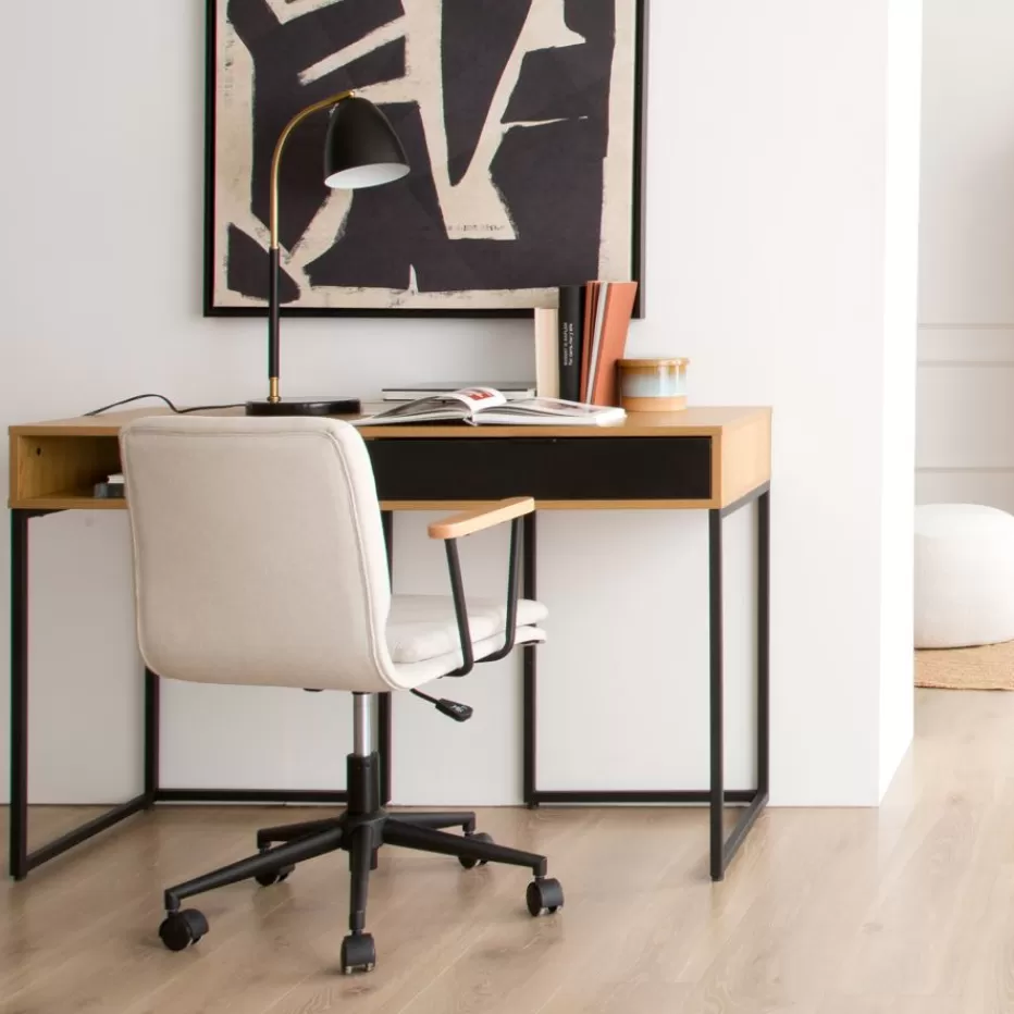 Fashion Gauguin Bureau en chêne wild et métal noir avec tiroir Bureau | Bureaux