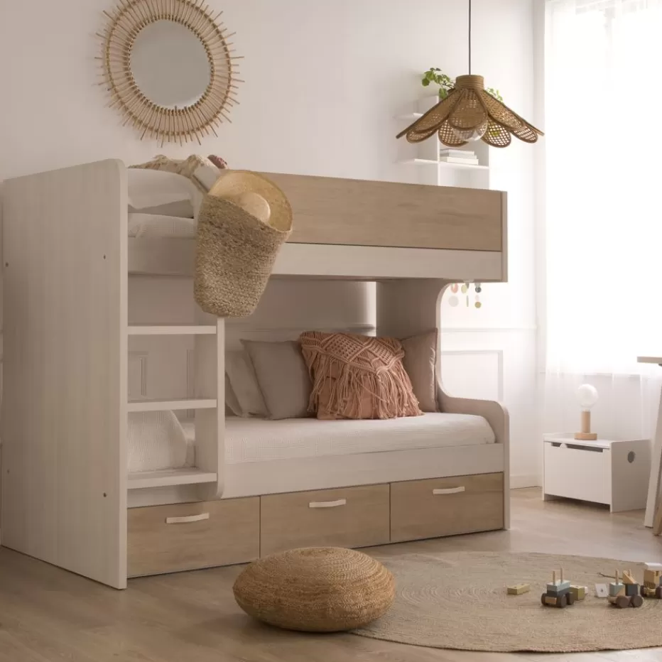 New Hansel Lit avec tiroirs pour matelas de 90x190 avec échelle à gauche Enfant Chambre Pour Jeunes Et Enfants | Lits Gigogne Et Lits Superposés