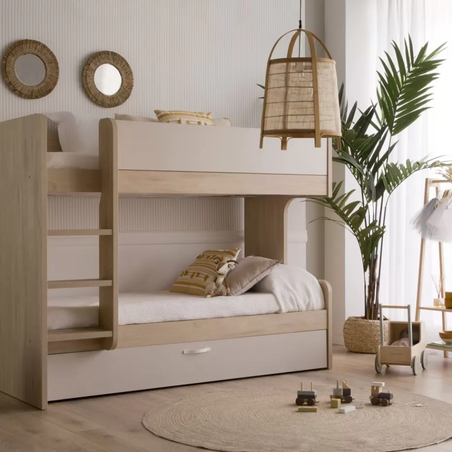 Discount Hansel Lit superposé avec lit gigogne pour matelas de 90x190 avec échelle à gauche Enfant Chambre Pour Jeunes Et Enfants | Lits Gigogne Et Lits Superposés
