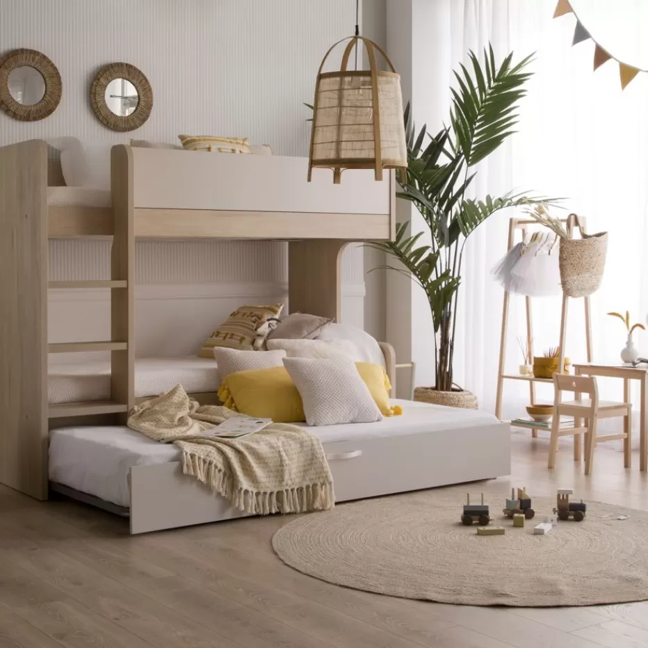 Discount Hansel Lit superposé avec lit gigogne pour matelas de 90x190 avec échelle à gauche Enfant Chambre Pour Jeunes Et Enfants | Lits Gigogne Et Lits Superposés