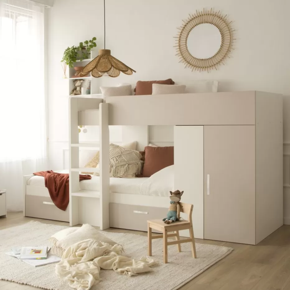Outlet Hansel Train avec 2 lits et rangement à droite pour matelas de 90x190 Enfant Chambre Pour Jeunes Et Enfants | Lits Gigogne Et Lits Superposés