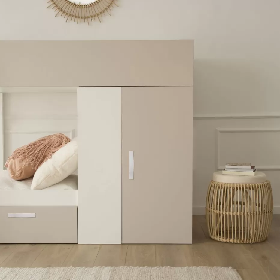 Outlet Hansel Train avec 2 lits et rangement à droite pour matelas de 90x190 Enfant Chambre Pour Jeunes Et Enfants | Lits Gigogne Et Lits Superposés