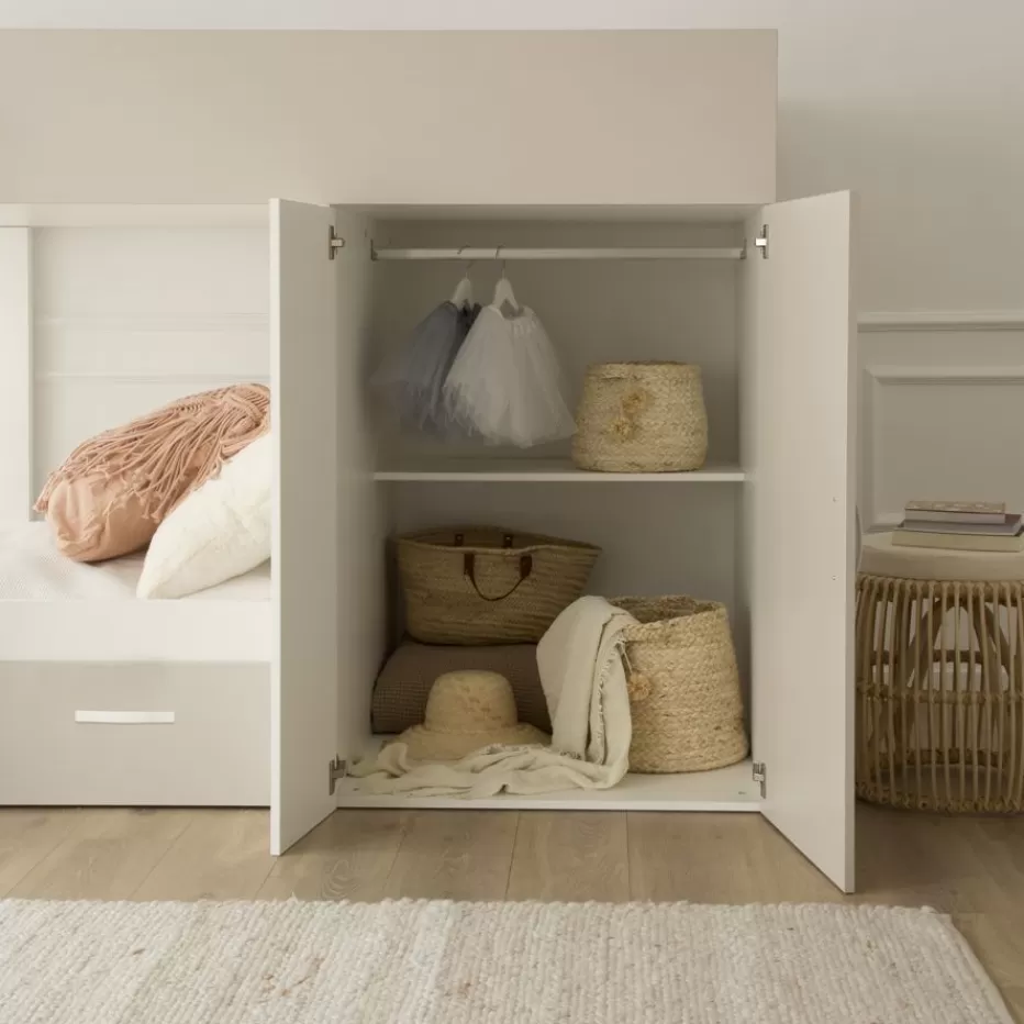 Outlet Hansel Train avec 2 lits et rangement à droite pour matelas de 90x190 Enfant Chambre Pour Jeunes Et Enfants | Lits Gigogne Et Lits Superposés