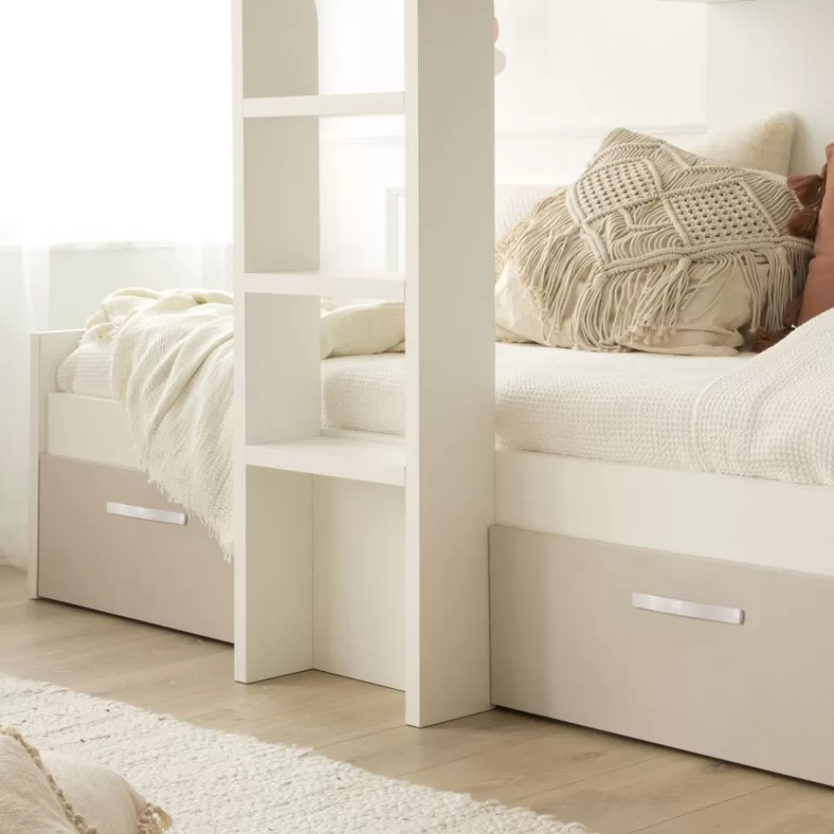 Outlet Hansel Train avec 2 lits et rangement à droite pour matelas de 90x190 Enfant Chambre Pour Jeunes Et Enfants | Lits Gigogne Et Lits Superposés