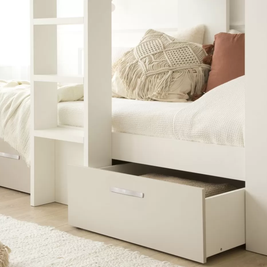 Outlet Hansel Train avec 2 lits et rangement à droite pour matelas de 90x190 Enfant Chambre Pour Jeunes Et Enfants | Lits Gigogne Et Lits Superposés