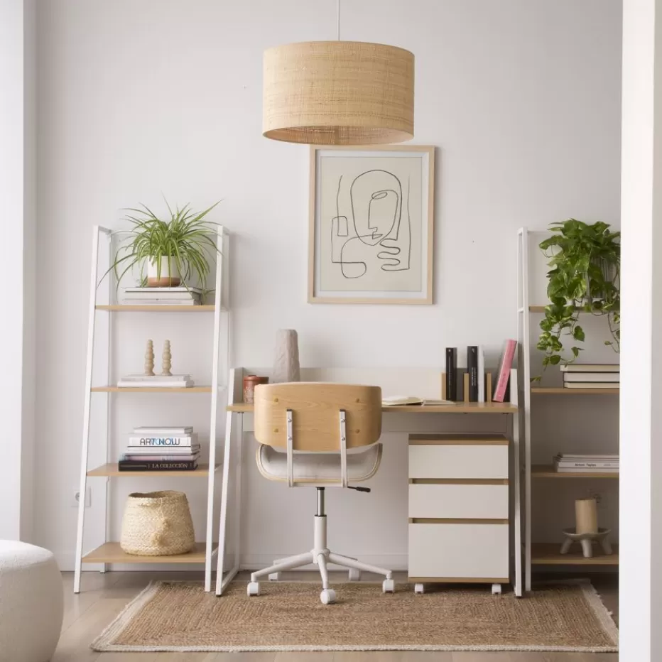 Best Sale Haru Chaise de bureau rembourrée beige avec bois et roulettes Salles À Manger | Chaises De Bureau