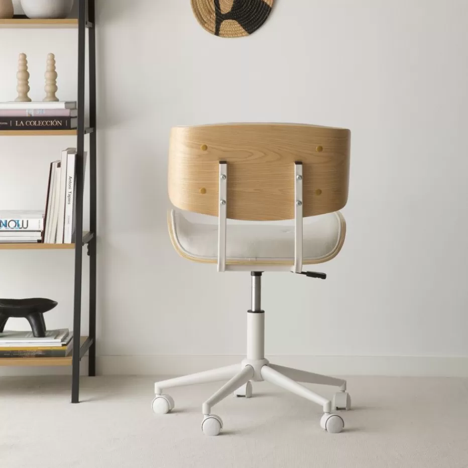 Best Sale Haru Chaise de bureau rembourrée beige avec bois et roulettes Salles À Manger | Chaises De Bureau