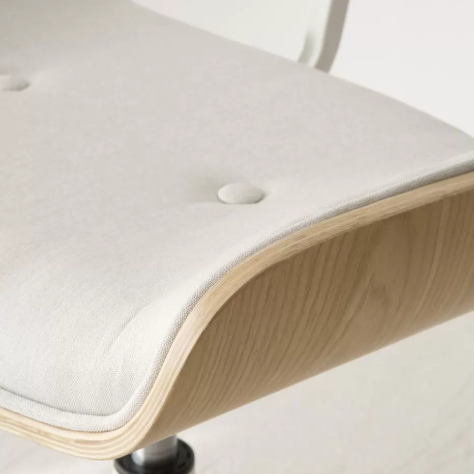 Best Sale Haru Chaise de bureau rembourrée beige avec bois et roulettes Salles À Manger | Chaises De Bureau
