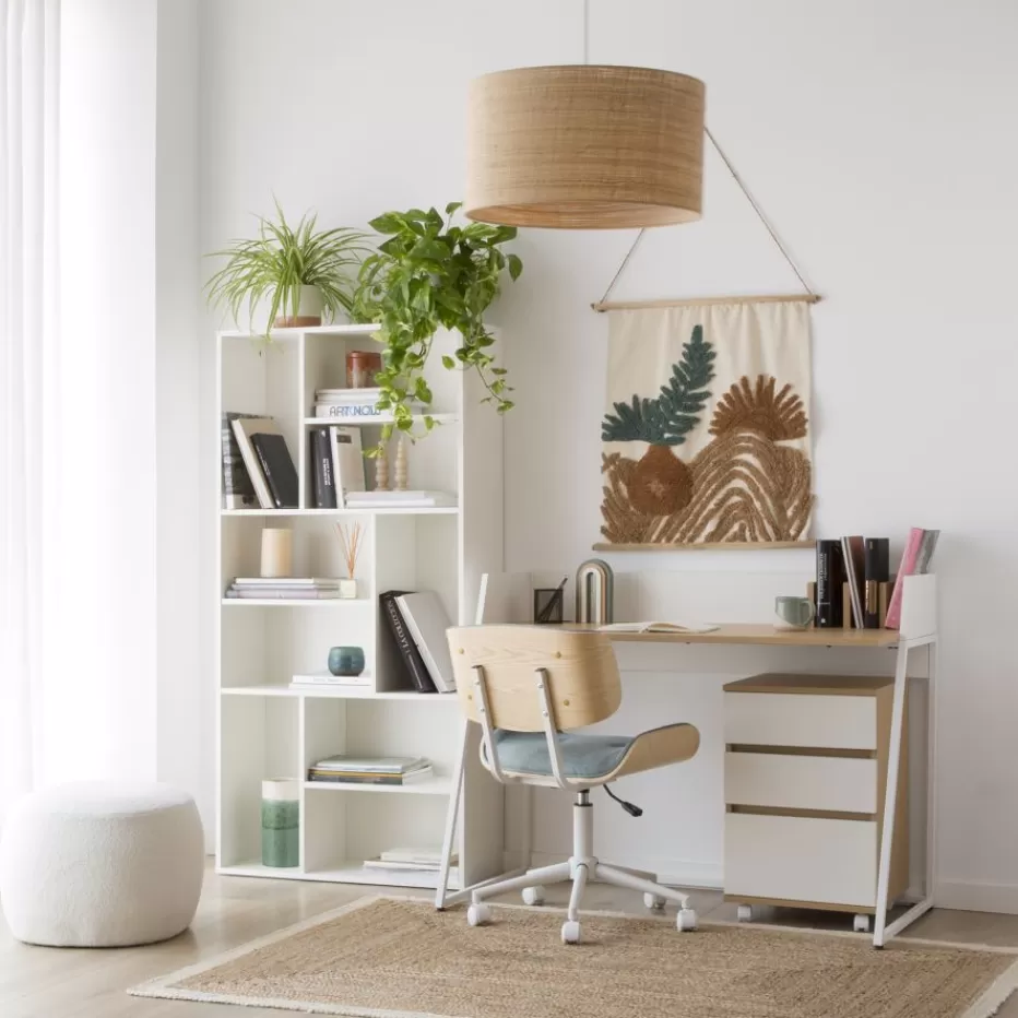 Outlet Haru Chaise de bureau rembourrée en vert avec bois et roulettes Salles À Manger | Chaises De Bureau