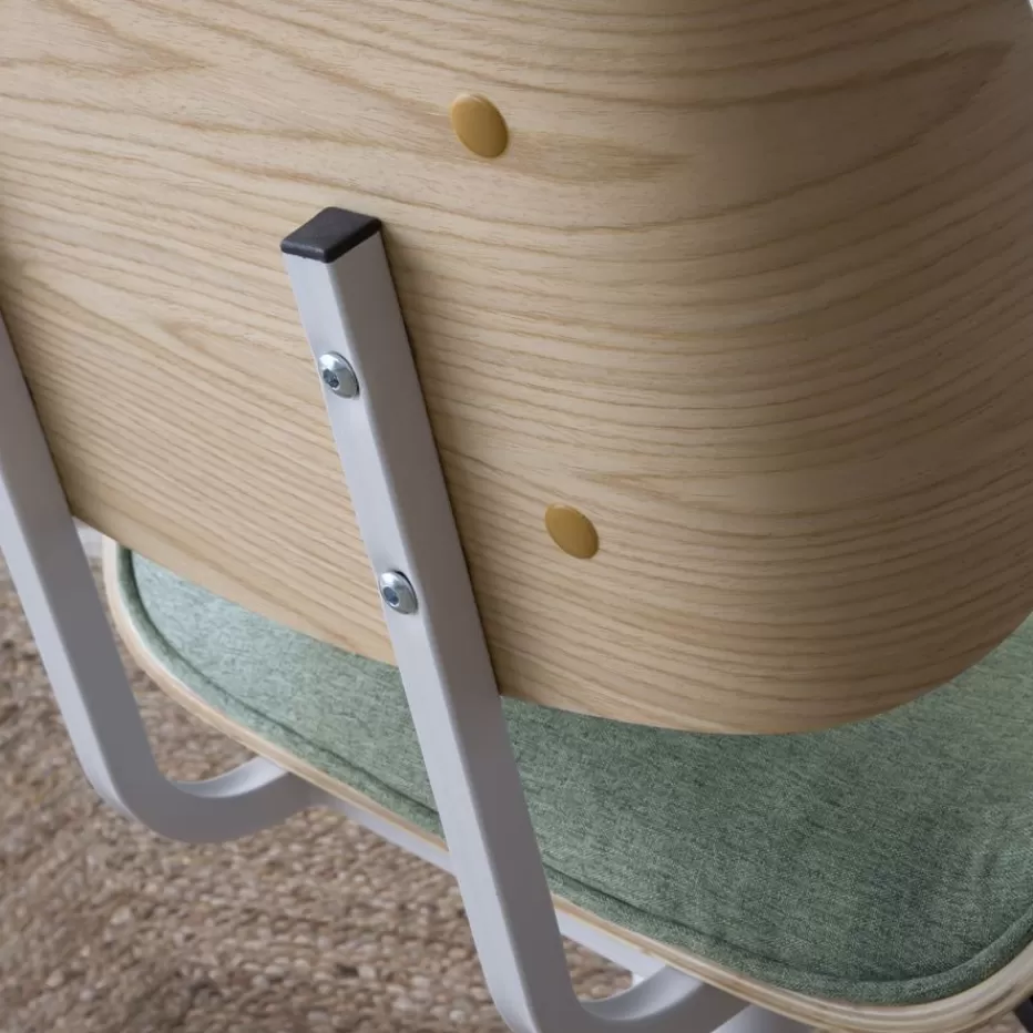 Outlet Haru Chaise de bureau rembourrée en vert avec bois et roulettes Salles À Manger | Chaises De Bureau