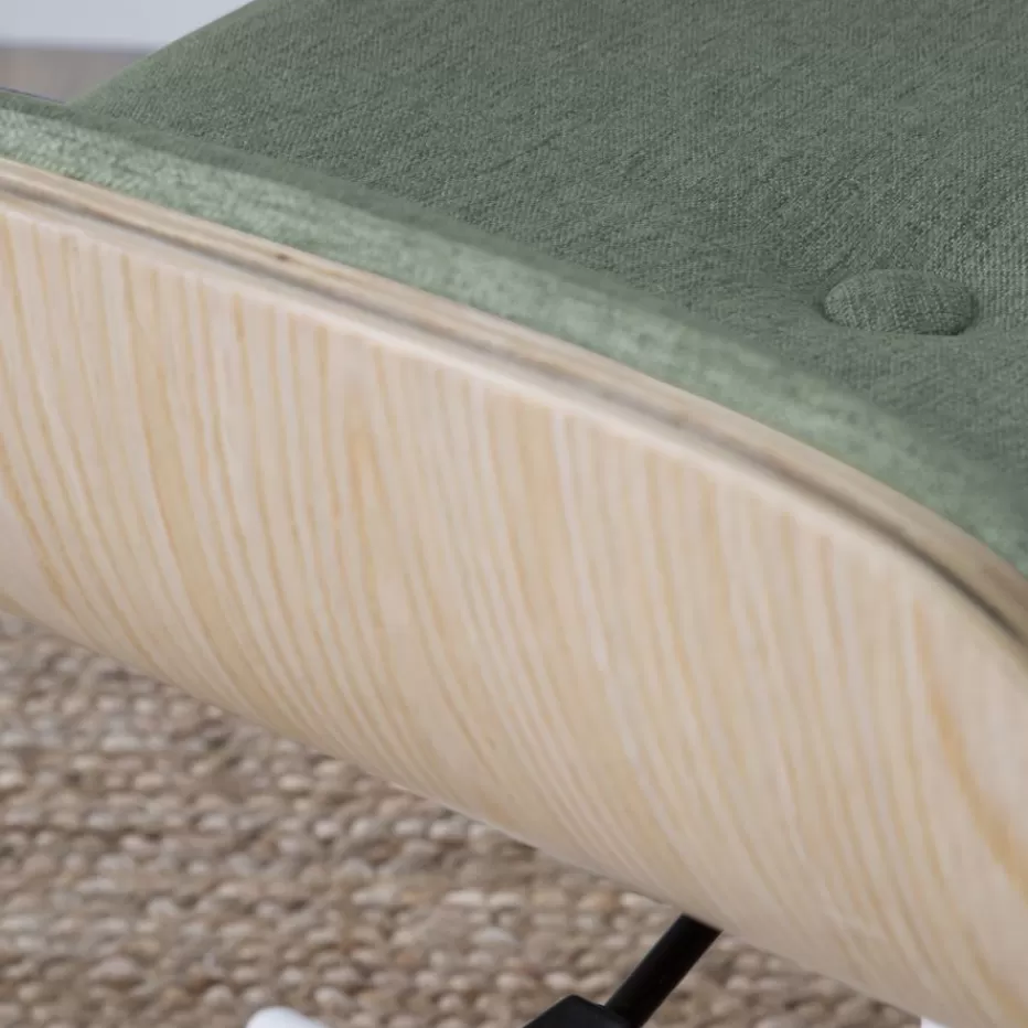 Outlet Haru Chaise de bureau rembourrée en vert avec bois et roulettes Salles À Manger | Chaises De Bureau