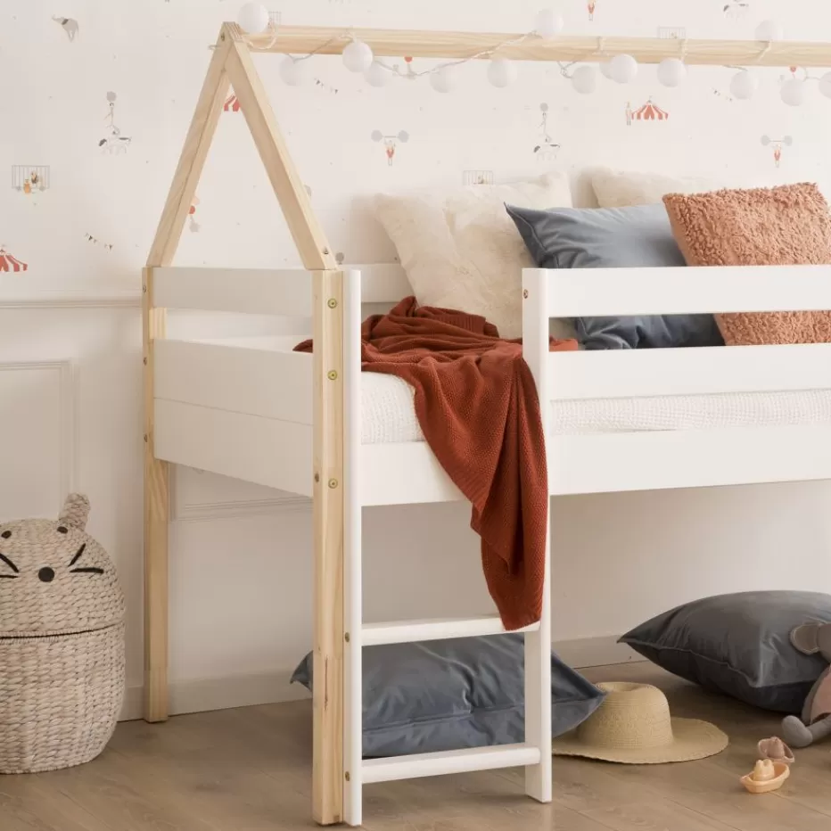 Flash Sale Haus Cama alta con tobogán para colchón de 90x190 lacada en blanco y natural Enfant Chambre Pour Jeunes Et Enfants | Lits Gigogne Et Lits Superposés