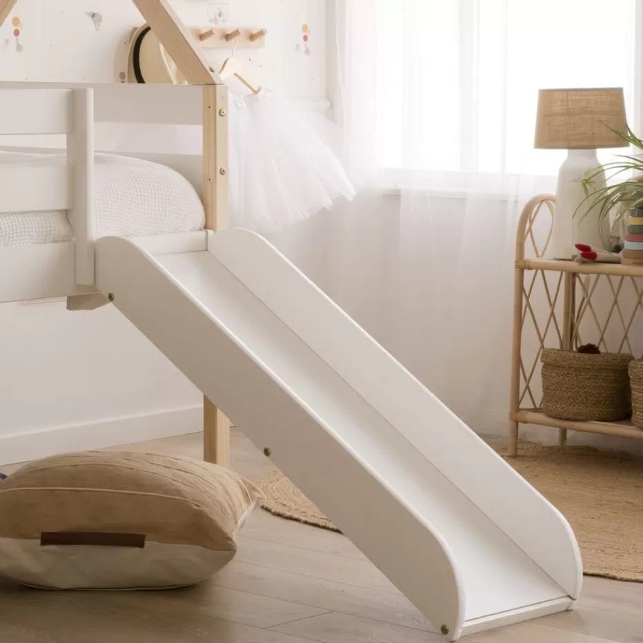 Flash Sale Haus Cama alta con tobogán para colchón de 90x190 lacada en blanco y natural Enfant Chambre Pour Jeunes Et Enfants | Lits Gigogne Et Lits Superposés