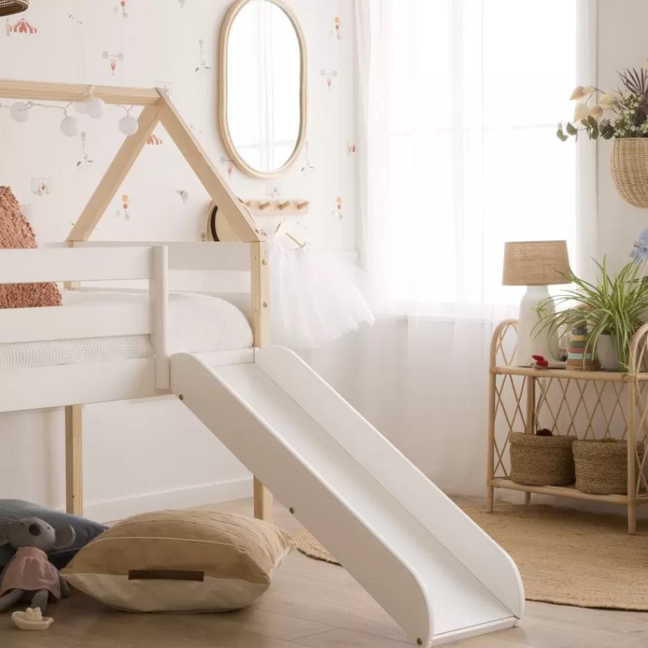 Flash Sale Haus Cama alta con tobogán para colchón de 90x190 lacada en blanco y natural Enfant Chambre Pour Jeunes Et Enfants | Lits Gigogne Et Lits Superposés