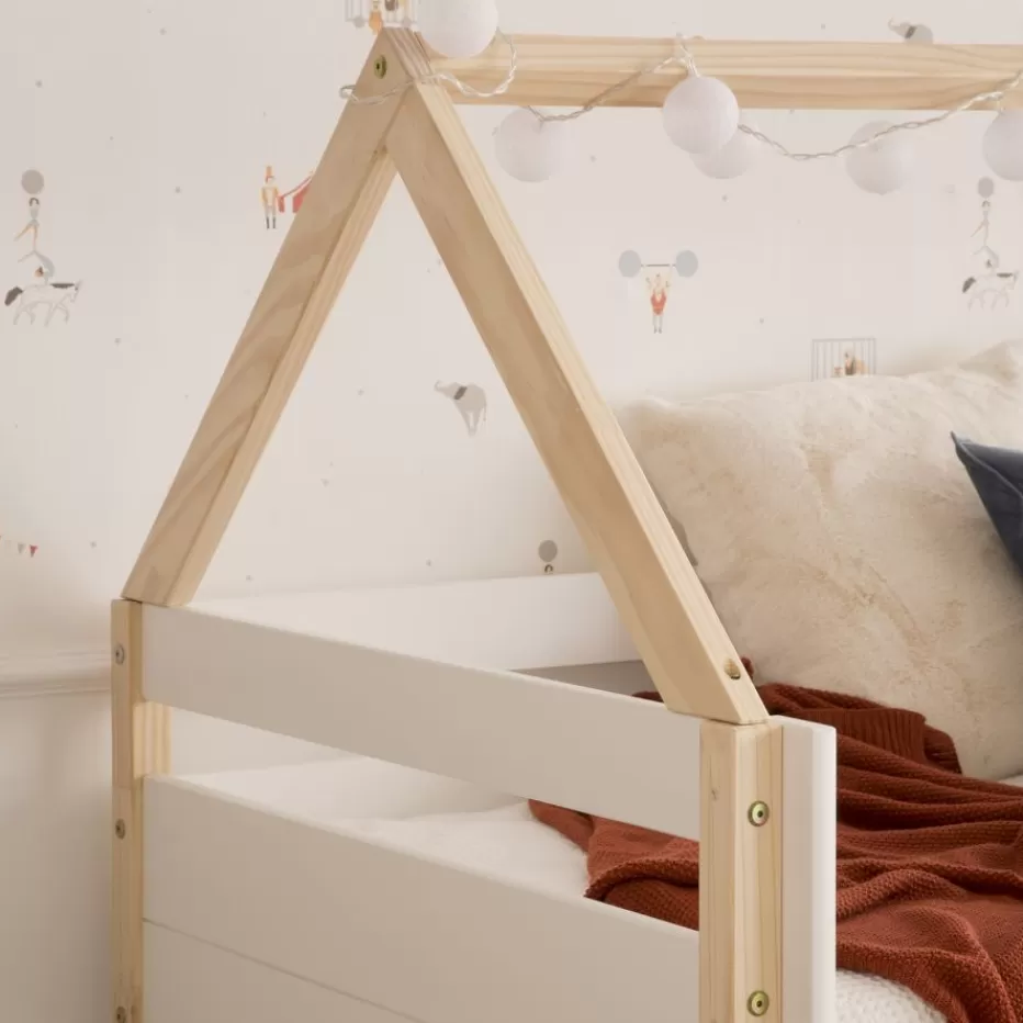 Flash Sale Haus Cama alta con tobogán para colchón de 90x190 lacada en blanco y natural Enfant Chambre Pour Jeunes Et Enfants | Lits Gigogne Et Lits Superposés