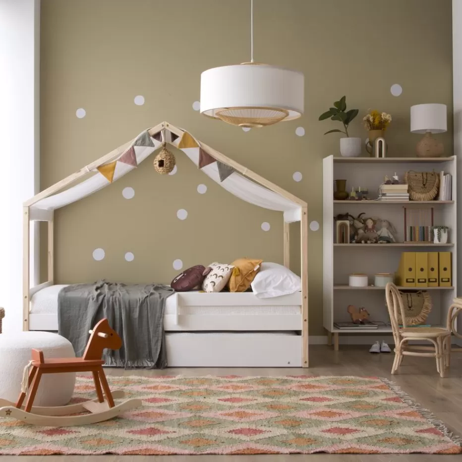 New Haus Cama con forma de casa y somier de arrastre para colchón de 90x190 lacada e Enfant Chambre Pour Jeunes Et Enfants | Lits Gigogne Et Lits Superposés