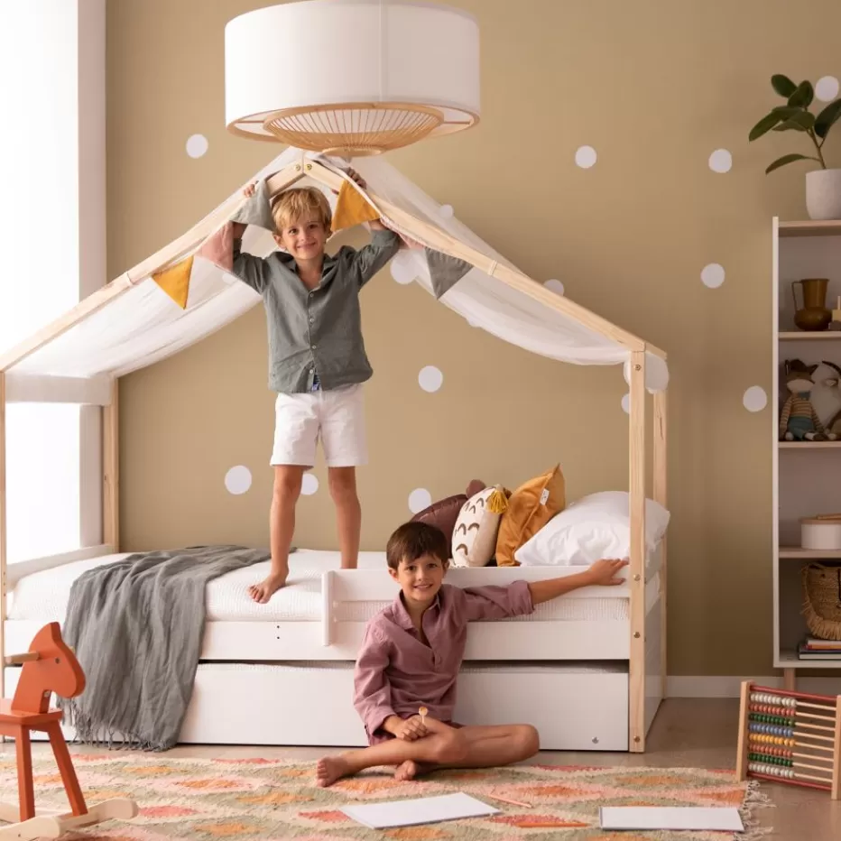 New Haus Cama con forma de casa y somier de arrastre para colchón de 90x190 lacada e Enfant Chambre Pour Jeunes Et Enfants | Lits Gigogne Et Lits Superposés