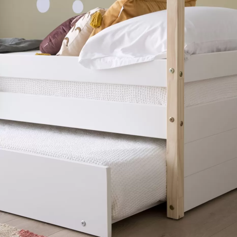 New Haus Cama con forma de casa y somier de arrastre para colchón de 90x190 lacada e Enfant Chambre Pour Jeunes Et Enfants | Lits Gigogne Et Lits Superposés