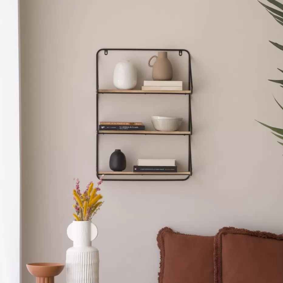 Discount Idaho étagère murale en bois et métal noir Étagères Murales Et Cubes | Étagères Murales Et Cubes