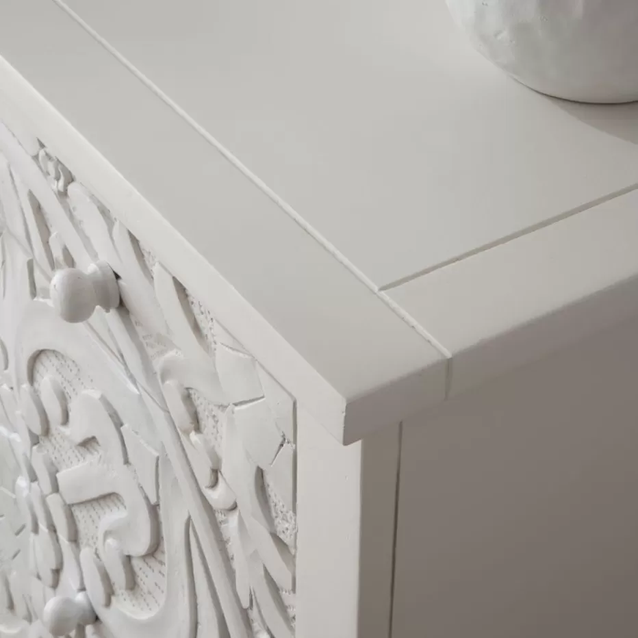 Best Indira Meuble buffet en bois massif blanc sculpté de manguier Salles À Manger | Buffets Et Vitrines