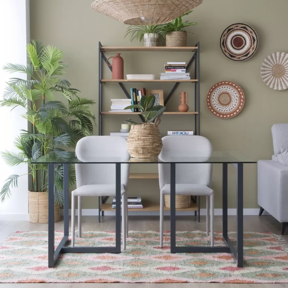Cheap Irune Table à manger en métal gris anthracite et verre de 160x95 Salles À Manger | Tables En Verre