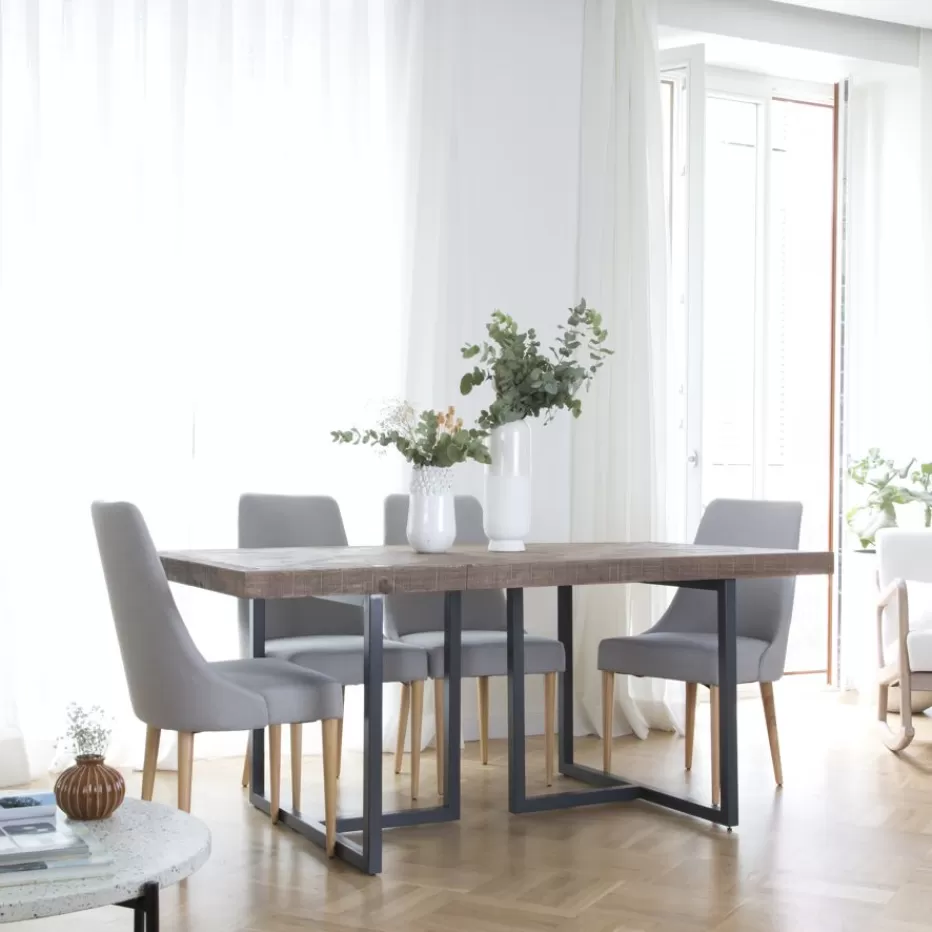 Cheap Irune Table à manger rectangulaire en bois massif et métal Salles À Manger | Tables En Bois