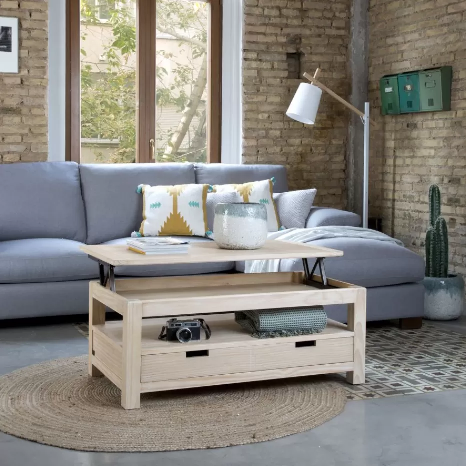 Fashion Jil Table basse relevable en bois couleur naturelle Salon | Tables D'appoint