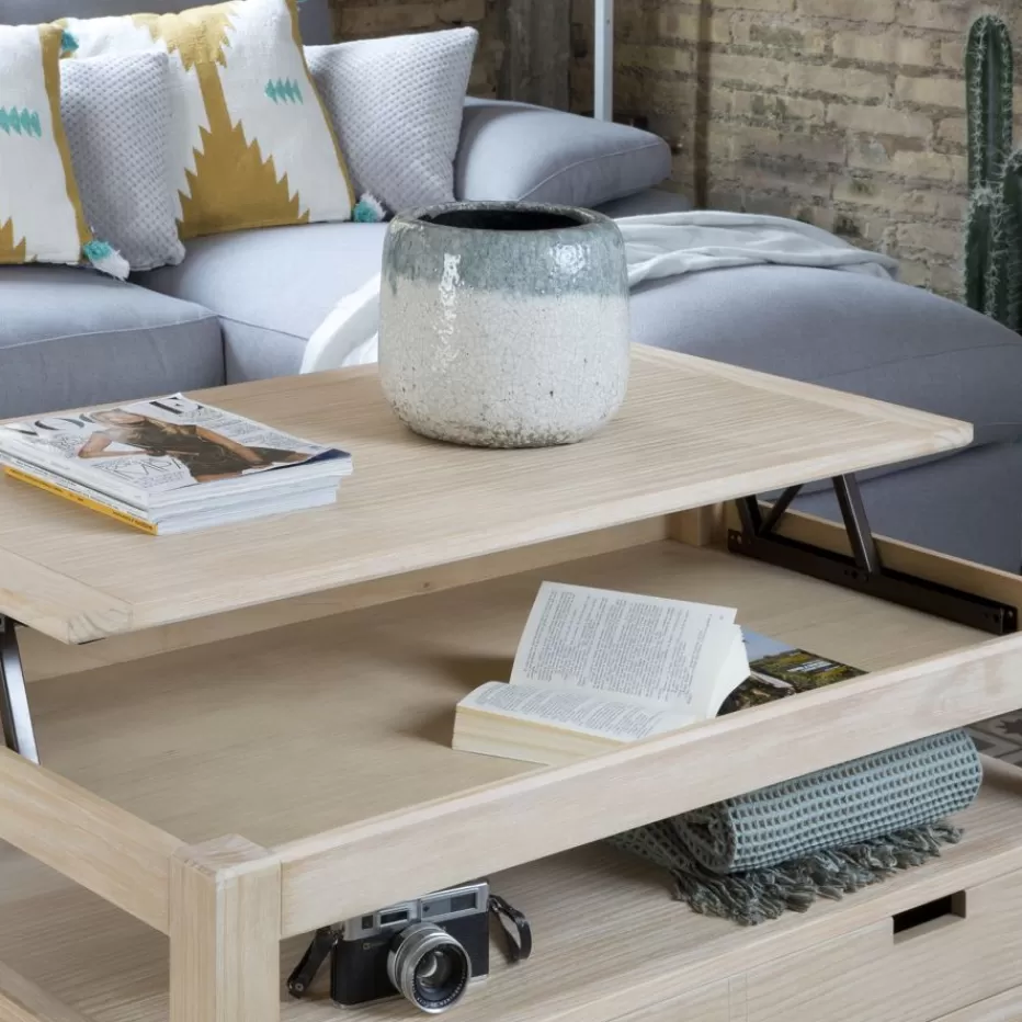 Fashion Jil Table basse relevable en bois couleur naturelle Salon | Tables D'appoint