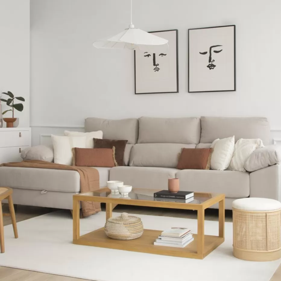 New Juliet Table basse en bois et verre couleur chêne naturel Salon | Tables D'appoint