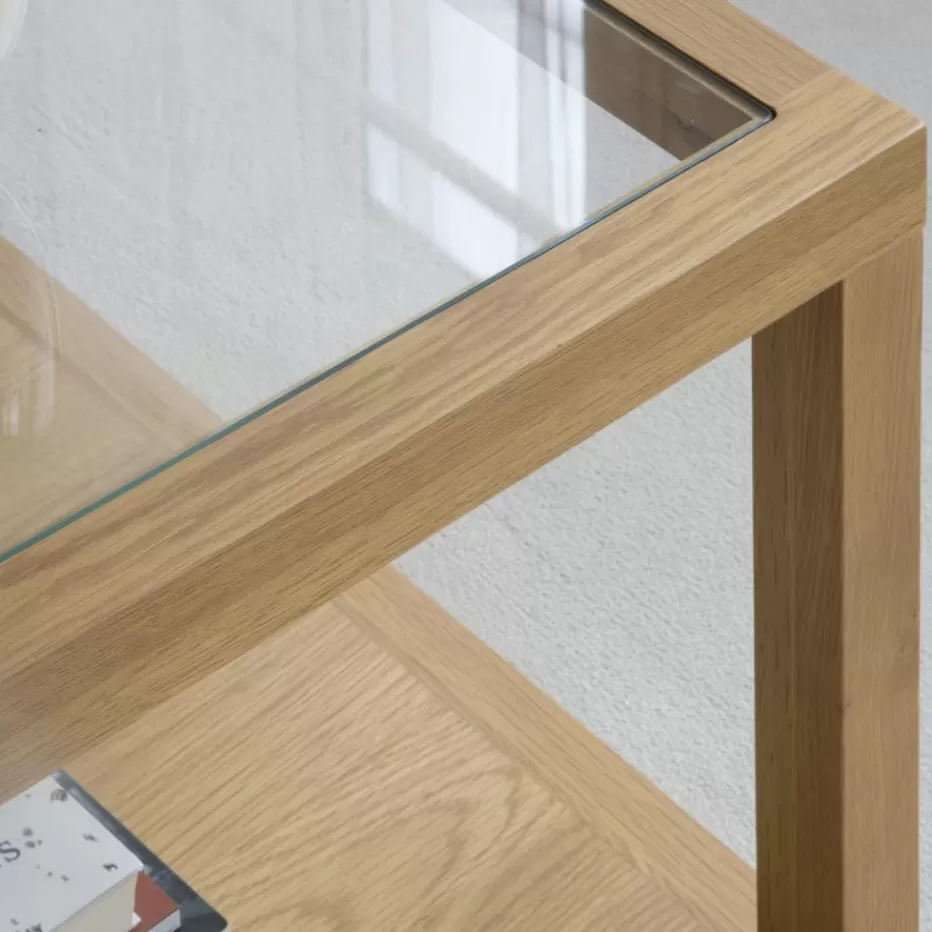 New Juliet Table basse en bois et verre couleur chêne naturel Salon | Tables D'appoint