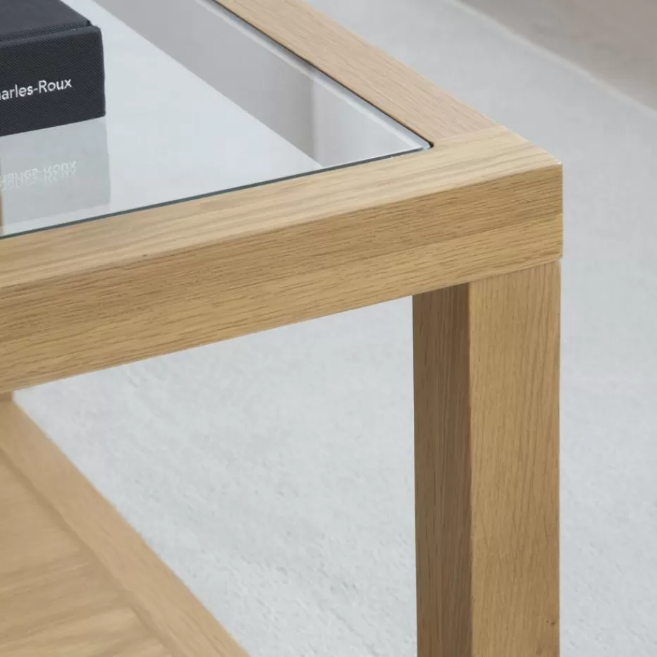New Juliet Table basse en bois et verre couleur chêne naturel Salon | Tables D'appoint