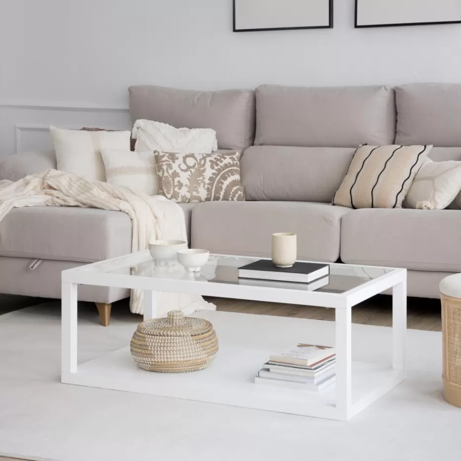 Online Juliet Table basse en bois et verre laqué en blanc Salon | Tables D'appoint