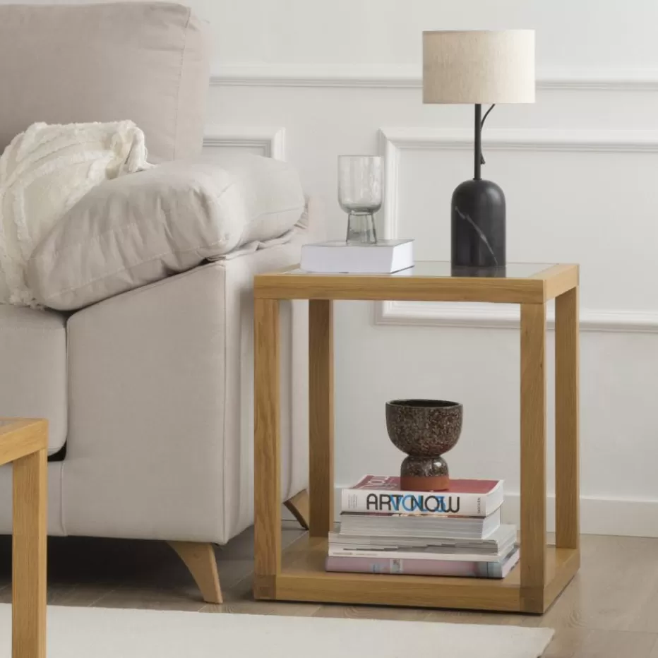 Online Juliet Table d'appoint en bois et verre couleur chêne naturel Salon | Tables De Chevet