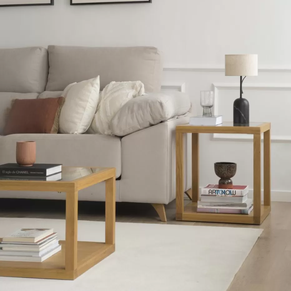 Online Juliet Table d'appoint en bois et verre couleur chêne naturel Salon | Tables De Chevet