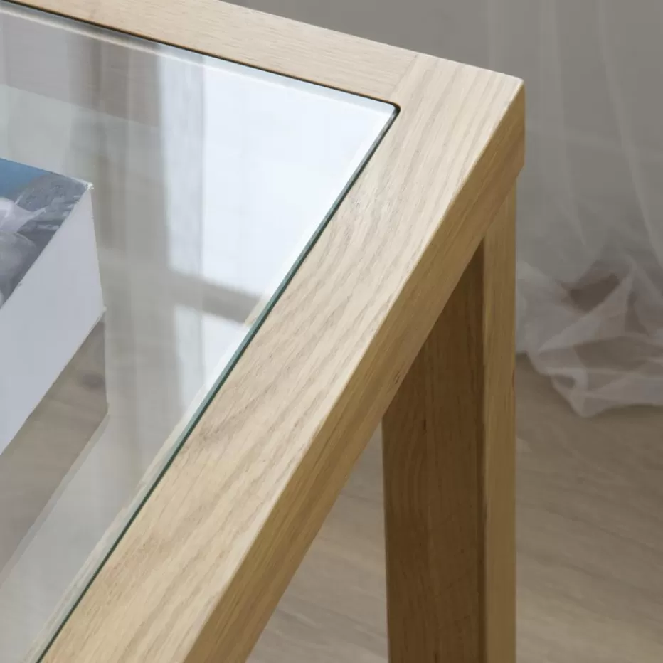 Online Juliet Table d'appoint en bois et verre couleur chêne naturel Salon | Tables De Chevet