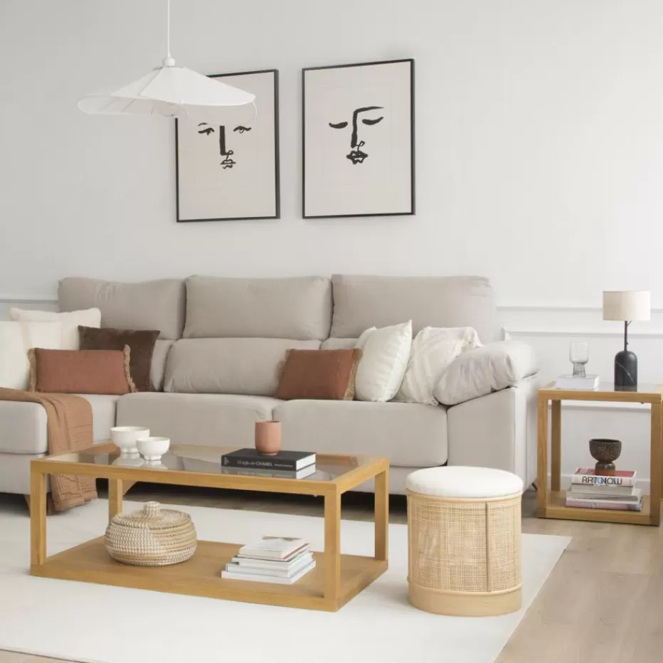 Online Juliet Table d'appoint en bois et verre couleur chêne naturel Salon | Tables De Chevet