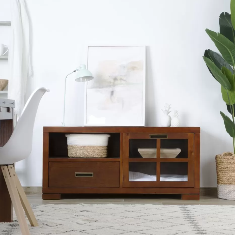 Best Sale Kenia Meuble tv petit en bois de teck de couleur. Salon | Meubles Tv